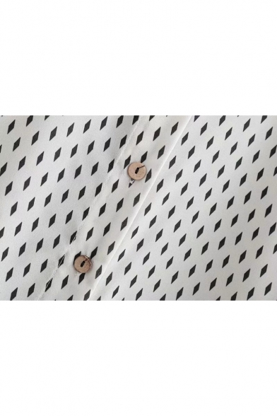 Fashion Allover Prismatic Print Long Sleeve Button Down White Shirt