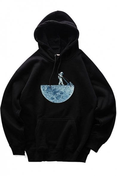 Fashion Moon Astronaut Pattern Loose Leisure Long Sleeve Pullover Hoodie