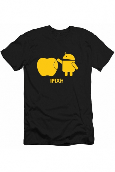 Funny Cartoon Android VS Apple Letter I FIX IT Print Loose Fit T-Shirt
