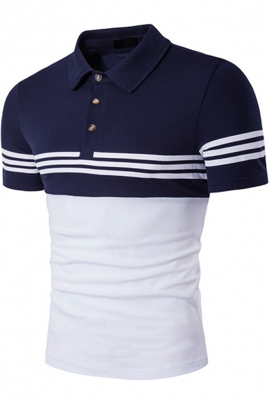 Men's Stylish Colorblocked Stripe Short Sleeve Slim Fitted Polo Shirt