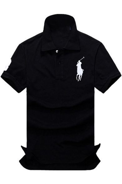 Men Summer Short Sleeve Turn-Down Collar Logo Print Chest Business Cotton Polo