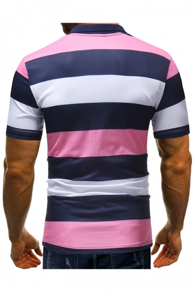 Simple Letter M Fashion Striped Print Short Sleeve Classic-Fit Polo for Men