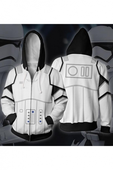 Star Wars Darth Vader 3D Pattern Long Sleeve Loose Fit White Zip Up Hoodie