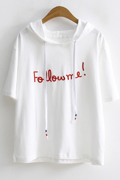 Summer Simple Letter Embroidered Short Sleeve Hooded Casual T-Shirt