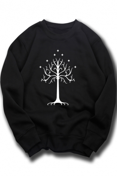 The Lord of the Rings Tree Pattern Basic Round Neck Long Sleeve Pullover Cotton Sweatshirt