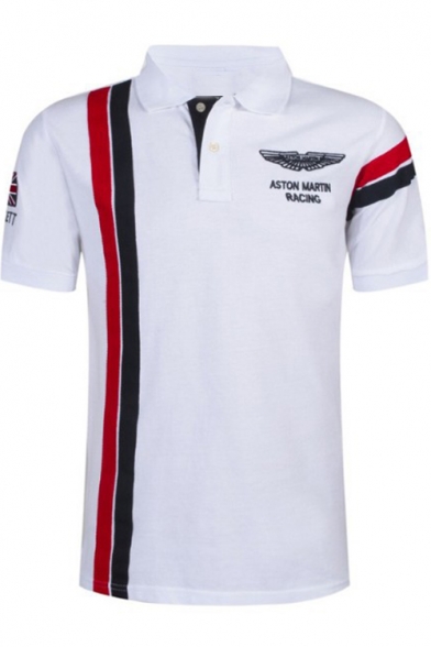 Trendy Vertical Stripe Fashion Letter Eagle Logo Athletic-Fit Golf Polo for Men