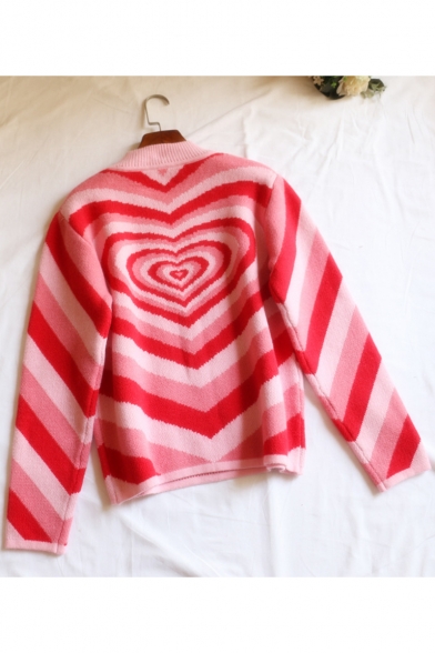 Unique Pink Heart Whirlpool Mock Neck Long Sleeve Slim Fit Sweater