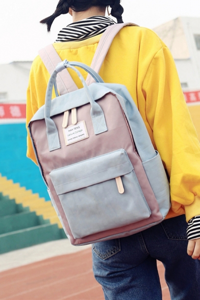 30*13*38cm Girls Fashion Simple Colorblocked Canvas School Bag Backpack