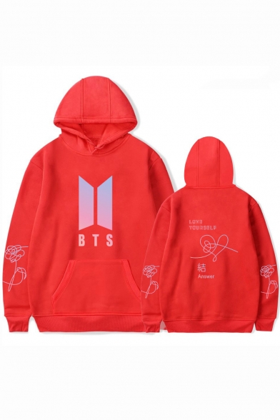 Boy Band Logo LOVE YOURSELF Answer Knot Print Loose Fit Pullover Hoodie