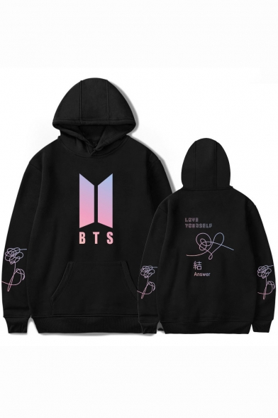 Boy Band Logo LOVE YOURSELF Answer Knot Print Loose Fit Pullover Hoodie