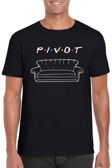 New Trendy Letter PIVOT Sofa Printed Cotton Short Sleeve T-Shirt