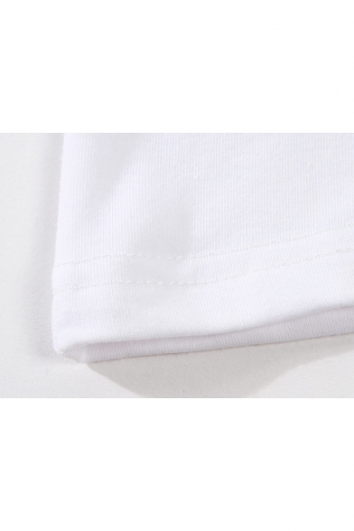 Popular Cartoon Printed Basic Short Sleeve Classic-Fit White T-Shirt