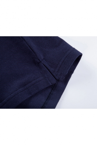 Rib Collar Colorblocked Air Force One Logo Print Short Sleeve Cotton Polo Shirt for Men