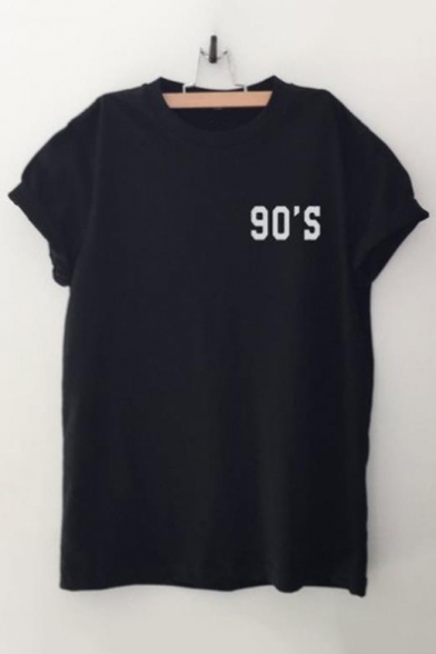 Simple Letter 90'S Print Unisex Street Style Black T-Shirt