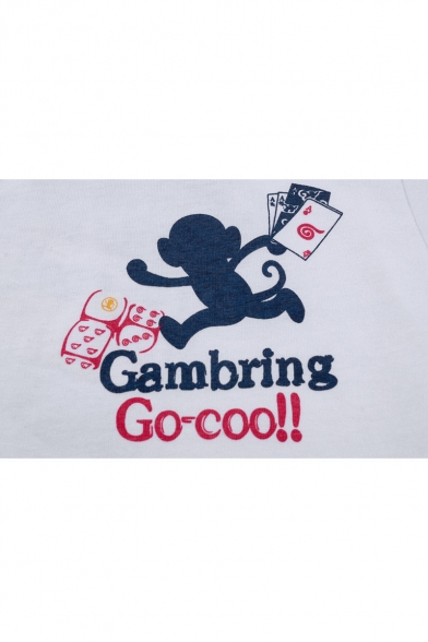 Street Fashion Cool Cartoon Poker Letter CASINO Printed Cotton Loose T-Shirt