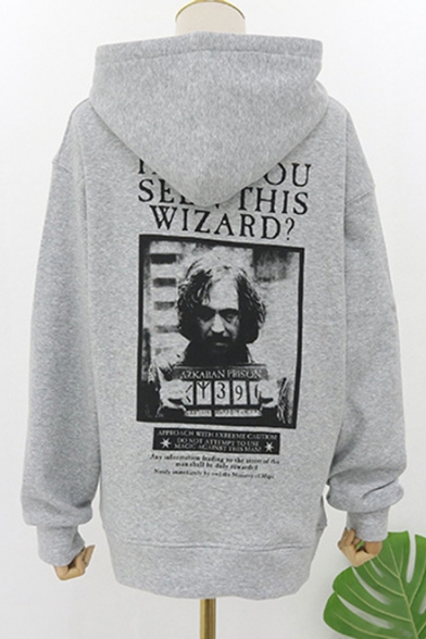 Stylish Harry Potter Character Print Loose Casual Grey Graphic Hoodie