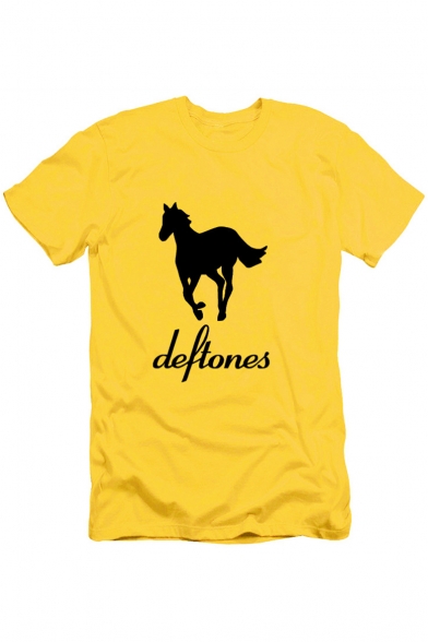 Stylish Rock Letter DEFTONES Horse Print Casual Loose T-Shirt