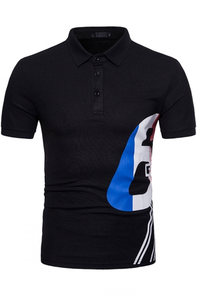 Awesome Number 6 Printed Basic Short Sleeve Three-Button Fit Polo Shirt for Men