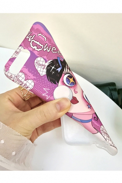 Cartoon Comic Girl Printed Soft Polish Purple iPhone Case