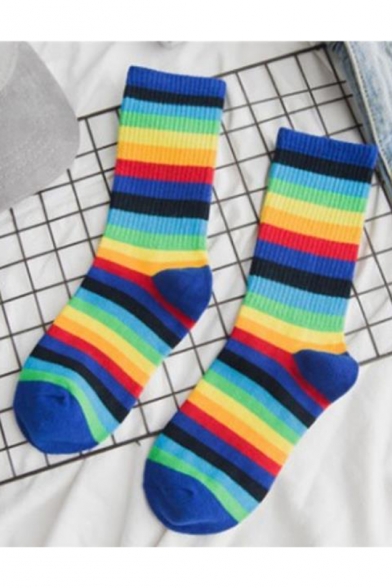 Classic Rainbow Striped Printed Student Fashion Cotton Socks