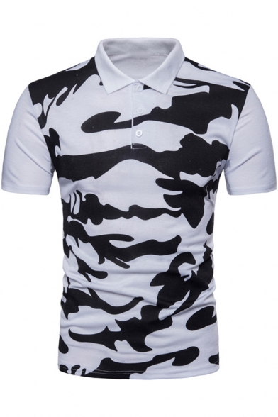 Men's Trendy Camo Printed Short Sleeve Three-Button Slim Fitted Polo Shirt