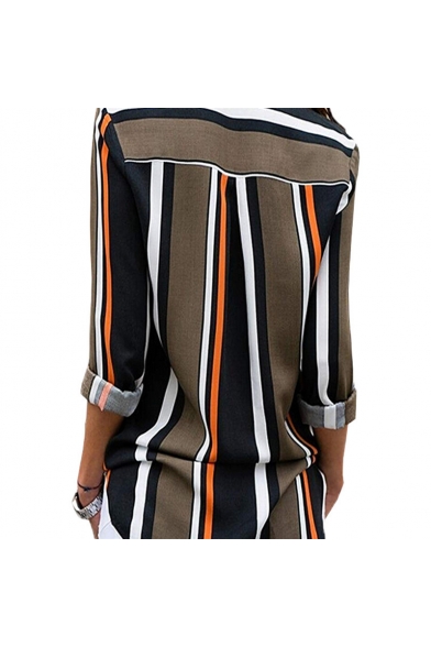 New Fashion Colorful Striped Printed Long Sleeve Button Down Shirt