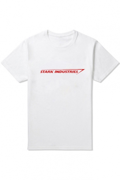 Popular Letter STARK INDUSTRIES Pattern Short Sleeve Round Neck Cotton T-Shirt