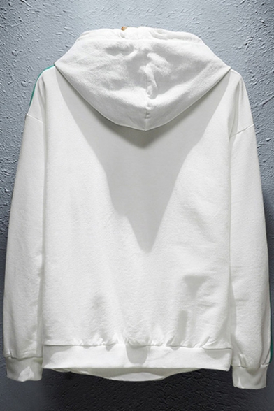 Simple Letter WHITE Colorblocked Stripe Long Sleeve Classic-Fit Drawstring Hoodie