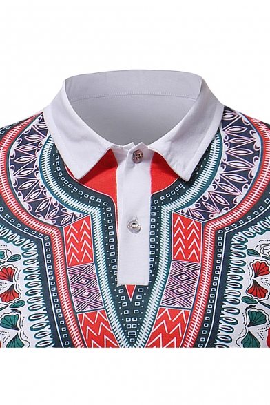Fashion African Tribal Printed Short Sleeve Two-Button Regular Fit Polo Shirt for Men
