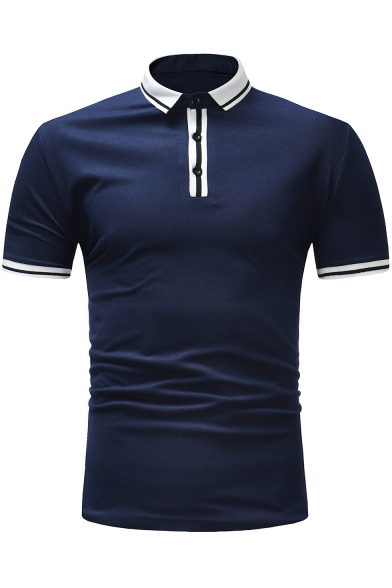 Fashion Contrast Tipped Short Sleeve Three-Button Slim Fitted Polo Shirt for Men