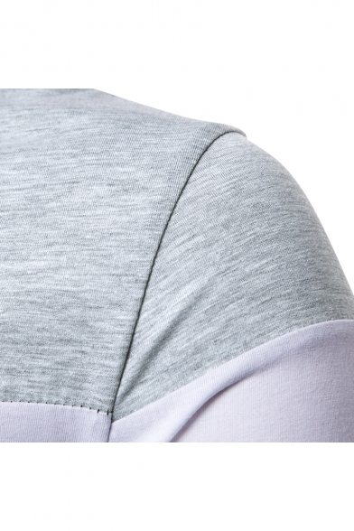 Fashion Rib Collar Colorblocked Long Sleeve Men's Casual Regular Fit Polo Shirt