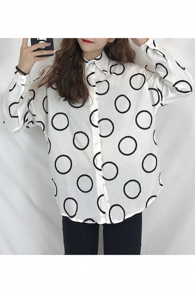 Retro Street Style Circle Printed Casual Loose Button Down Shirt