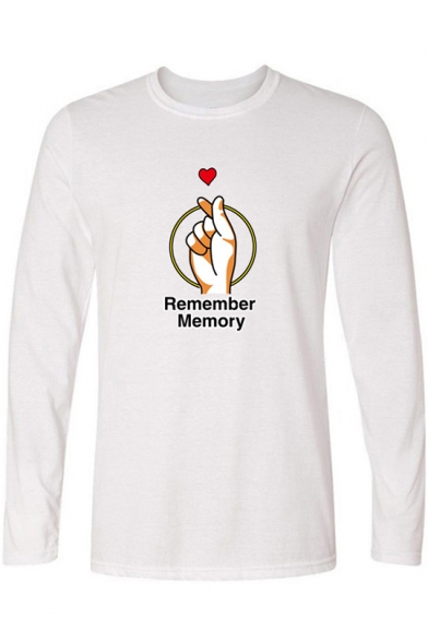 Stylish Heart Gesture Letter REMEMBER MEMORY Print Long Sleeve T-Shirt