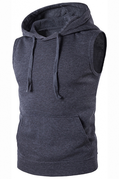 Basic Simple Plain Sleeveless Loose Fit Cotton Vest Hoodie for Men