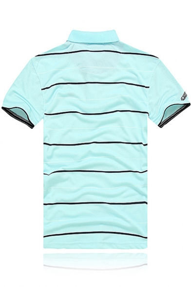 Basic Simple Striped Printed Short Sleeve Casual Polo Shirt for Men