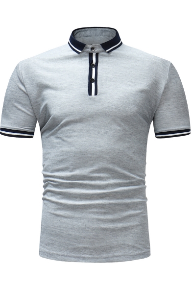 Fashion Contrast Tipped Short Sleeve Three-Button Slim Fitted Polo Shirt for Men