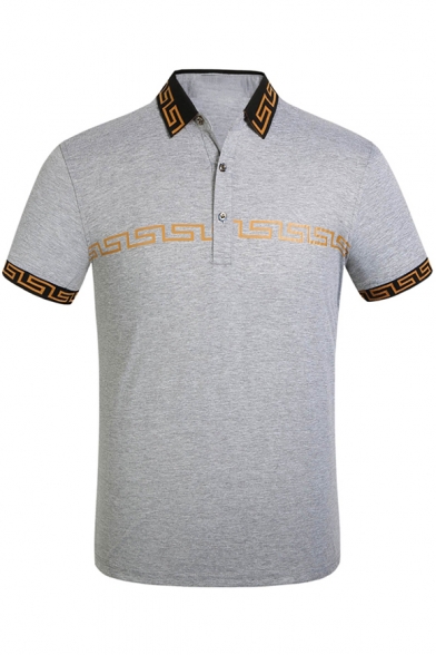 Fashion Logo Striped Trim Short Sleeve High Quality Cotton Fitted Polo Shirt