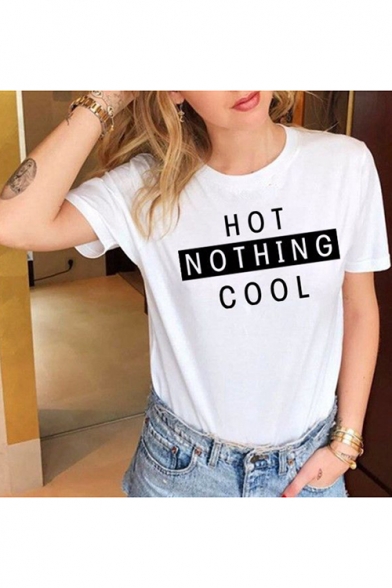 Street Style Simple Lette HOT NOTHING COOL White Short Sleeve T-Shirt
