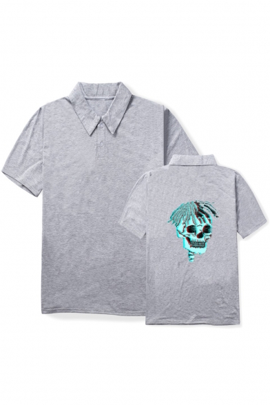 Trendy Rapper Skull Printed Summer Dri-Fit Breathable Polo Shirt for Men
