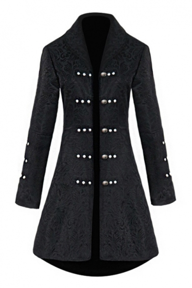 Women Vintage Medieval Jacket Coat Retro Steampunk Gothic Jacquard Black Winter Coat