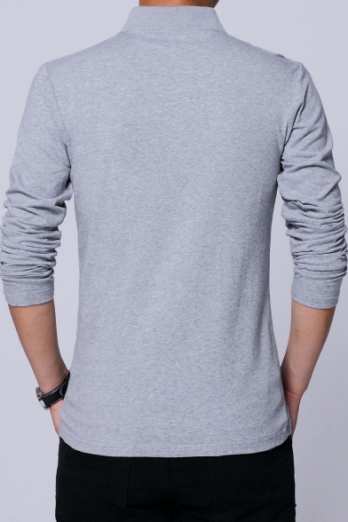 1 New Trendy Simple Letter ADVERTISING Logo Print Long Sleeve Cotton Fitted Polo Shirt for Men