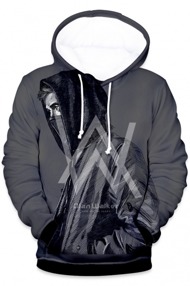 Norwegian DJ 3D Galaxy Figure Double W Logo Printed Loose Fit Pullover Drawstring Hoodie
