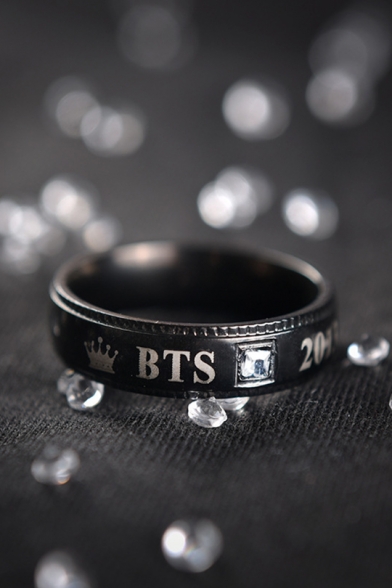 Kpop Letter Print Simple Black Ring for Couple