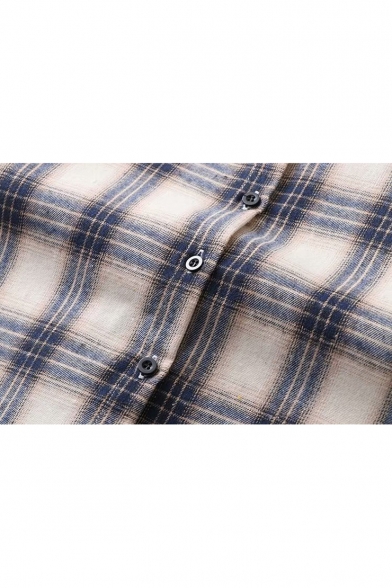 Classic Check Pattern Long Sleeve Button Down Blue Shirt