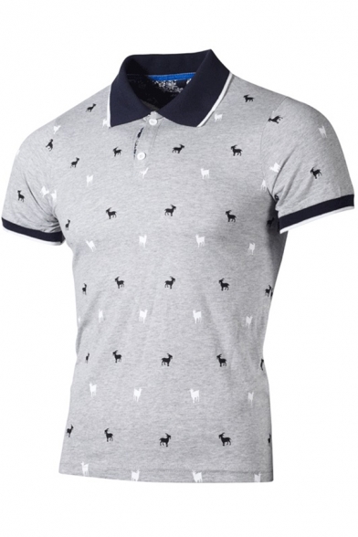Fashion All Over Deer Printed Short Sleeve Men Classic-Fit Greenwich Polo