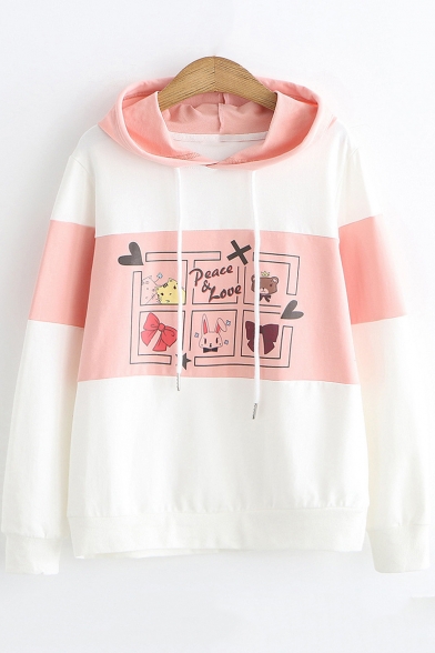 

Girls Cartoon Cat Printed Colorblock Long Sleeve Loose Fit Pullover Hoodie, LC503753, Pink;khaki