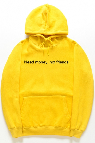 Funny Simple Letter NEED MONEY NOT FRIENDS Pattern Long Sleeve Drawstring Hoodie