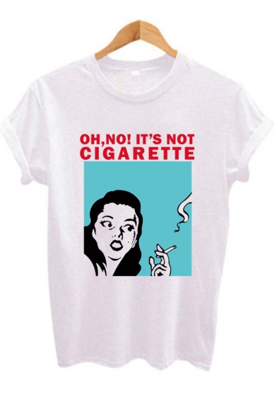 IT'S NOT CIGARETTE Cartoon Smoking Girl Loose White Graphic Tee