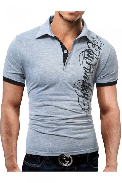 New Fashion Letter Printed Short Sleeve Men's Soft Touch Slim Fit Polo Shirt