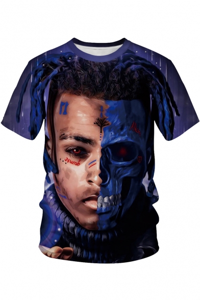 Popular American Rapper 3D Figure Printed Short Sleeve Loose Relaxed T-Shirt in Purple